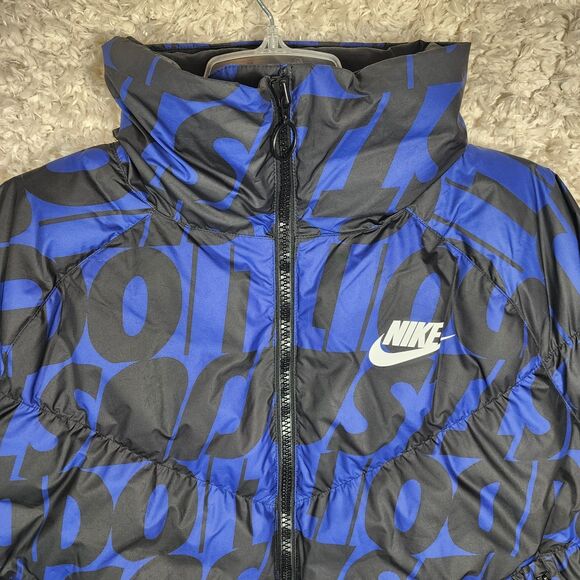 Nike Puffer Jacket Womens Medium Blue Sportswear Just Do It Logo Zip Winter Coat - Picture 4 of 11